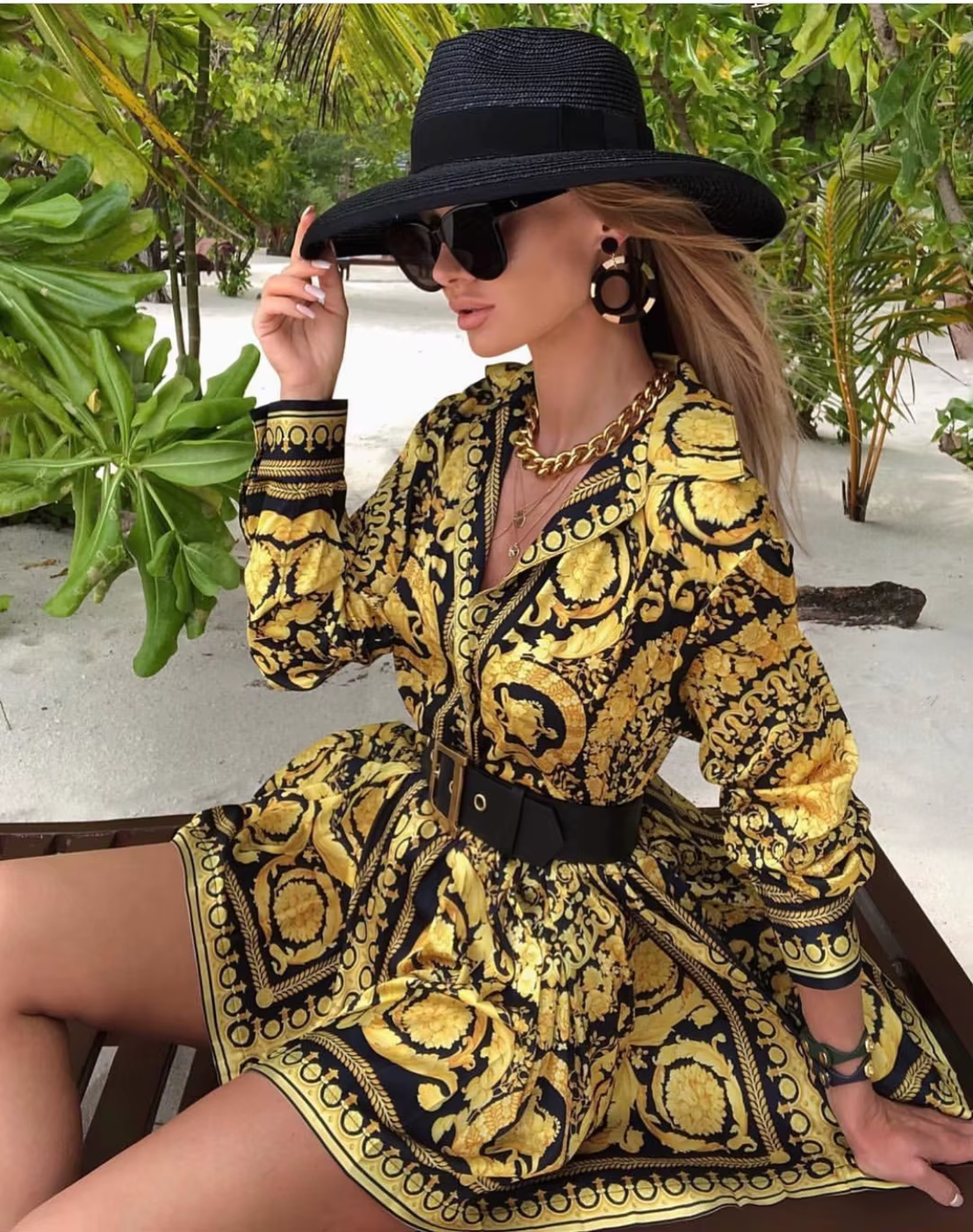 yellow and black patterned dress