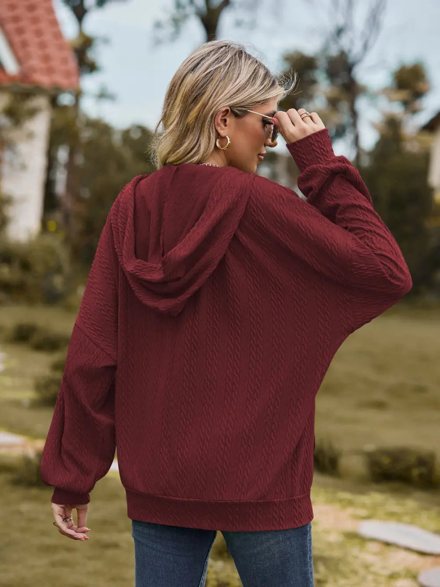 Zip Up Drawstring Long Sleeve Hooded Jacket - Easy Pickins Store