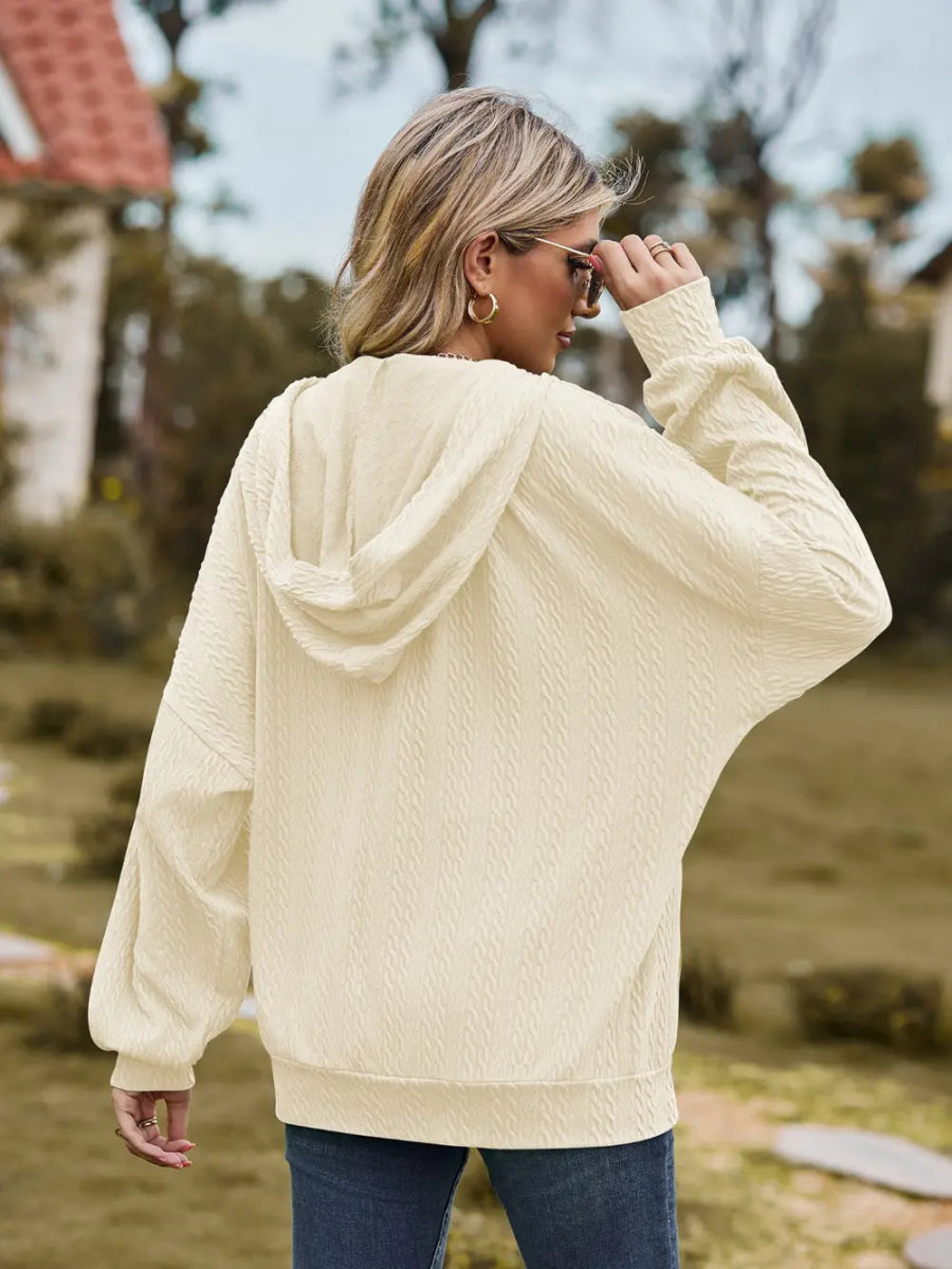 Zip Up Drawstring Long Sleeve Hooded Jacket - Easy Pickins Store