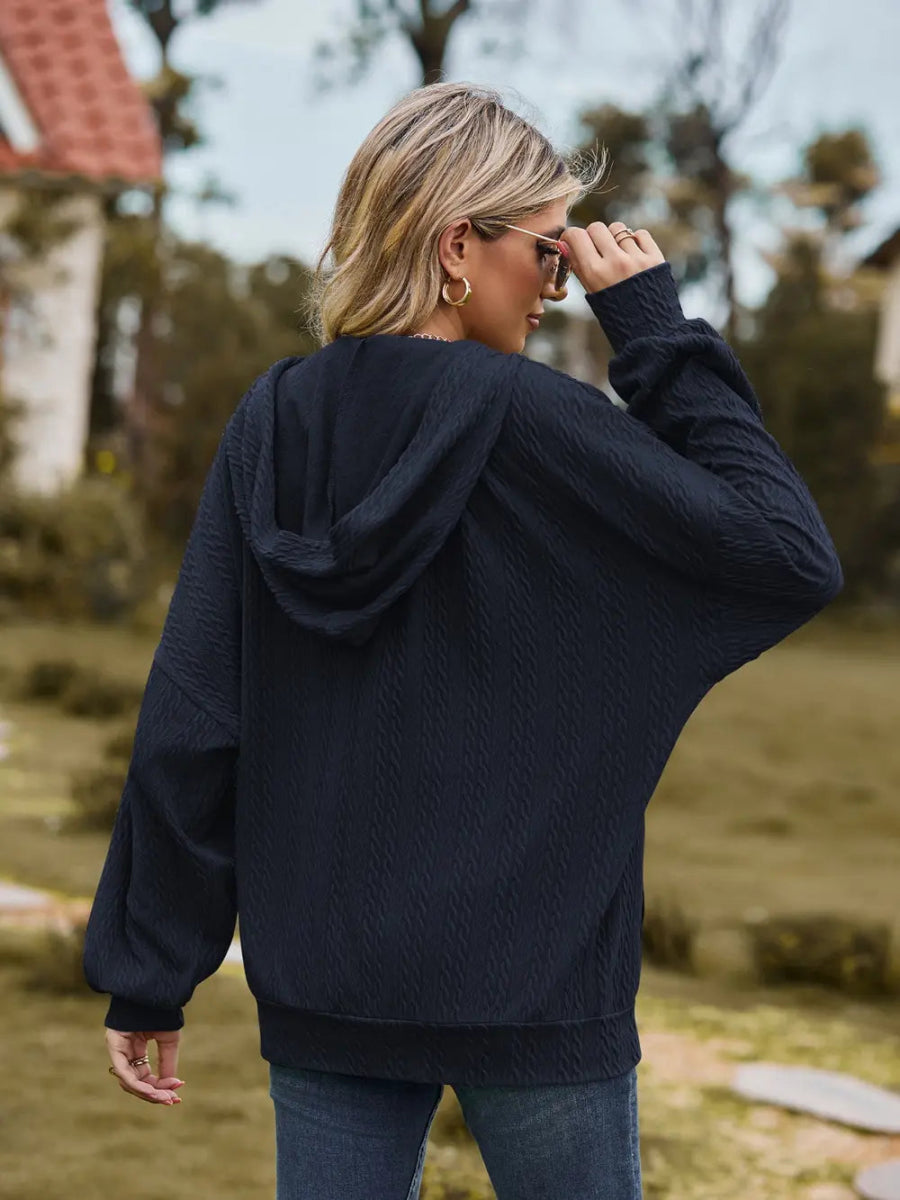 Zip Up Drawstring Long Sleeve Hooded Jacket - Easy Pickins Store