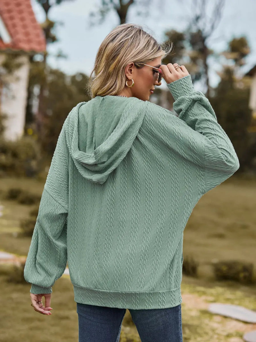 Zip Up Drawstring Long Sleeve Hooded Jacket - Easy Pickins Store