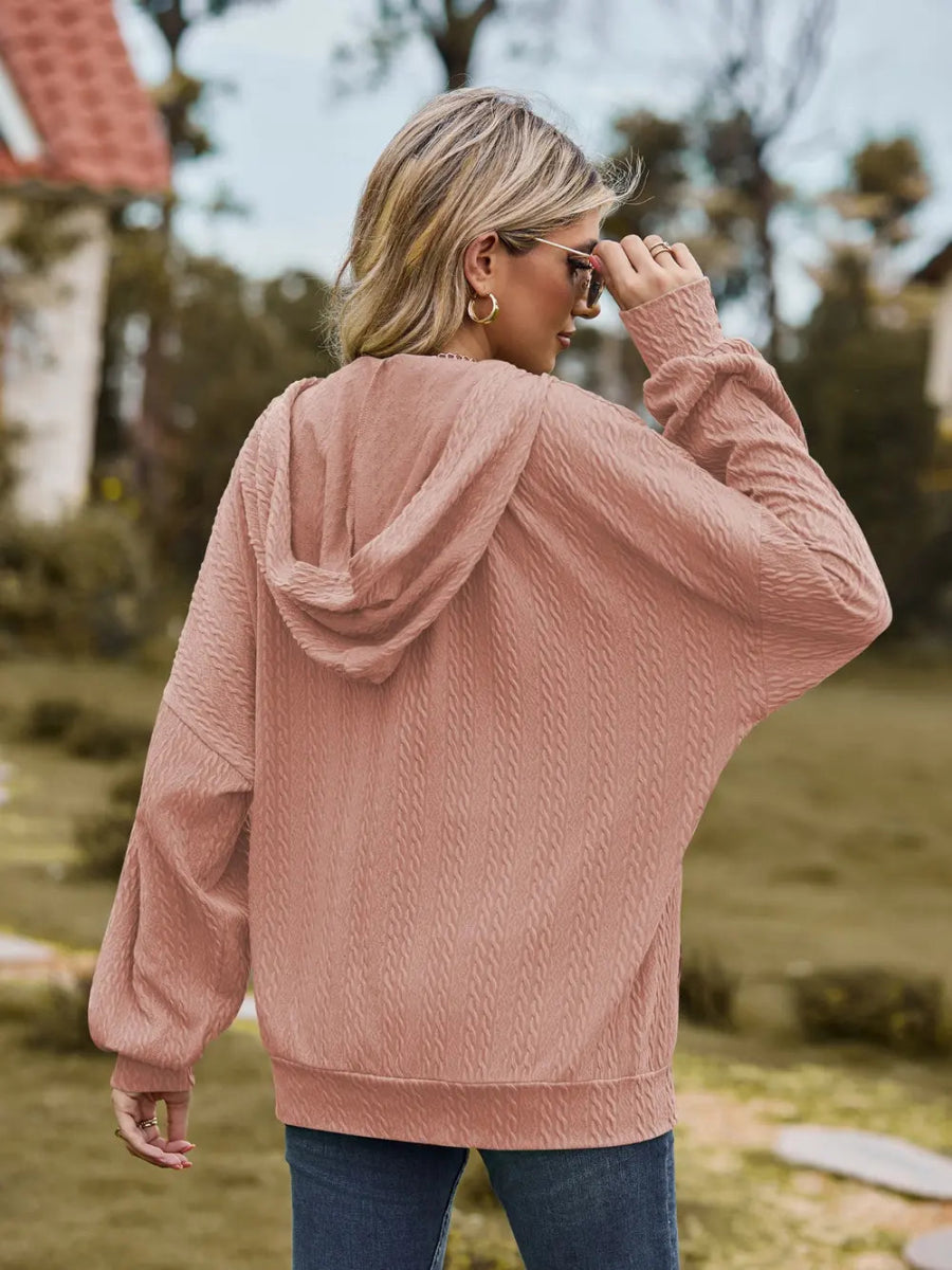 Zip Up Drawstring Long Sleeve Hooded Jacket - Easy Pickins Store