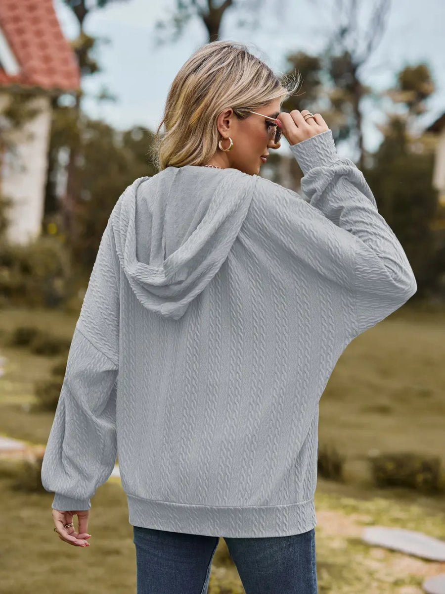 Zip Up Drawstring Long Sleeve Hooded Jacket - Easy Pickins Store