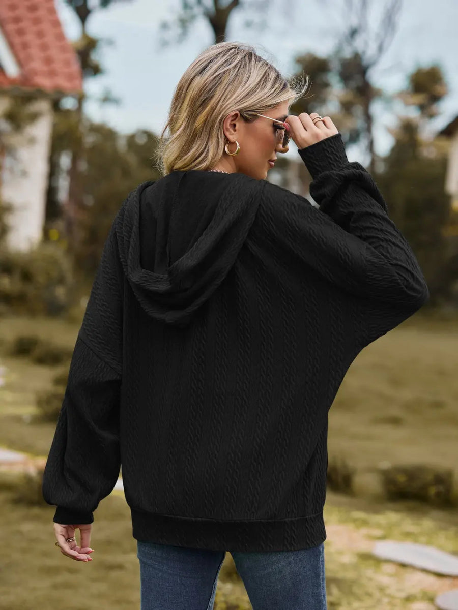Zip Up Drawstring Long Sleeve Hooded Jacket - Easy Pickins Store