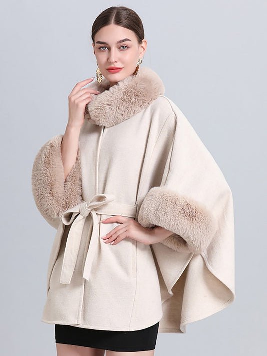 Elegant Knitted Shawl & Cape Coat With Collar & Belt - Easy Pickins Store