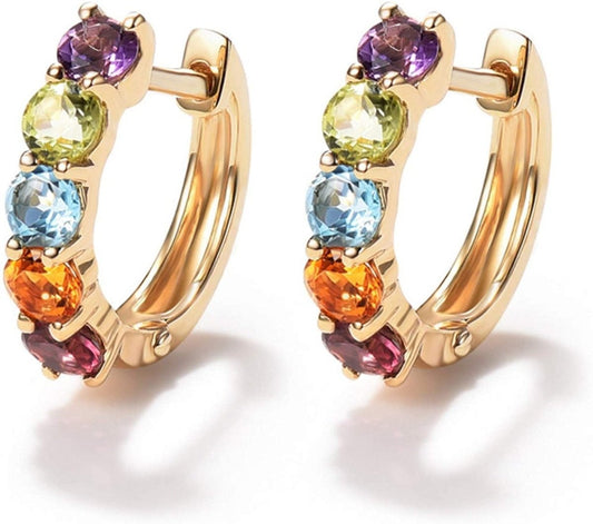 14K Gold 3/4cttw Amethyst Peridot Topaz Citrine Garnet Hoop Earrings - Easy Pickins Store