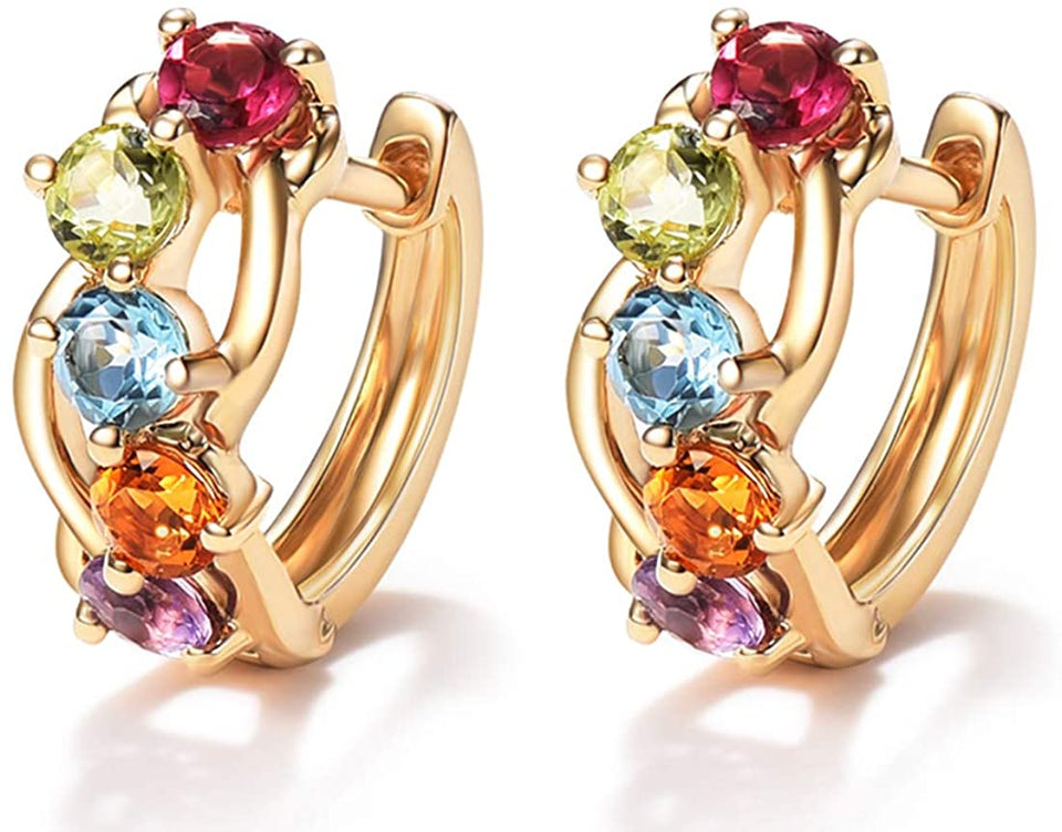 14K Gold 3/4cttw Amethyst Peridot Topaz Citrine Garnet Hoop Earrings Dainty Delicate Diameter 12mm - Easy Pickins Store