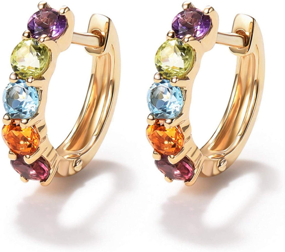 14K Gold 3/4cttw Amethyst Peridot Topaz Citrine Garnet Tiny Cartilage Hoop Earrings Diameter 12mm - Easy Pickins Store