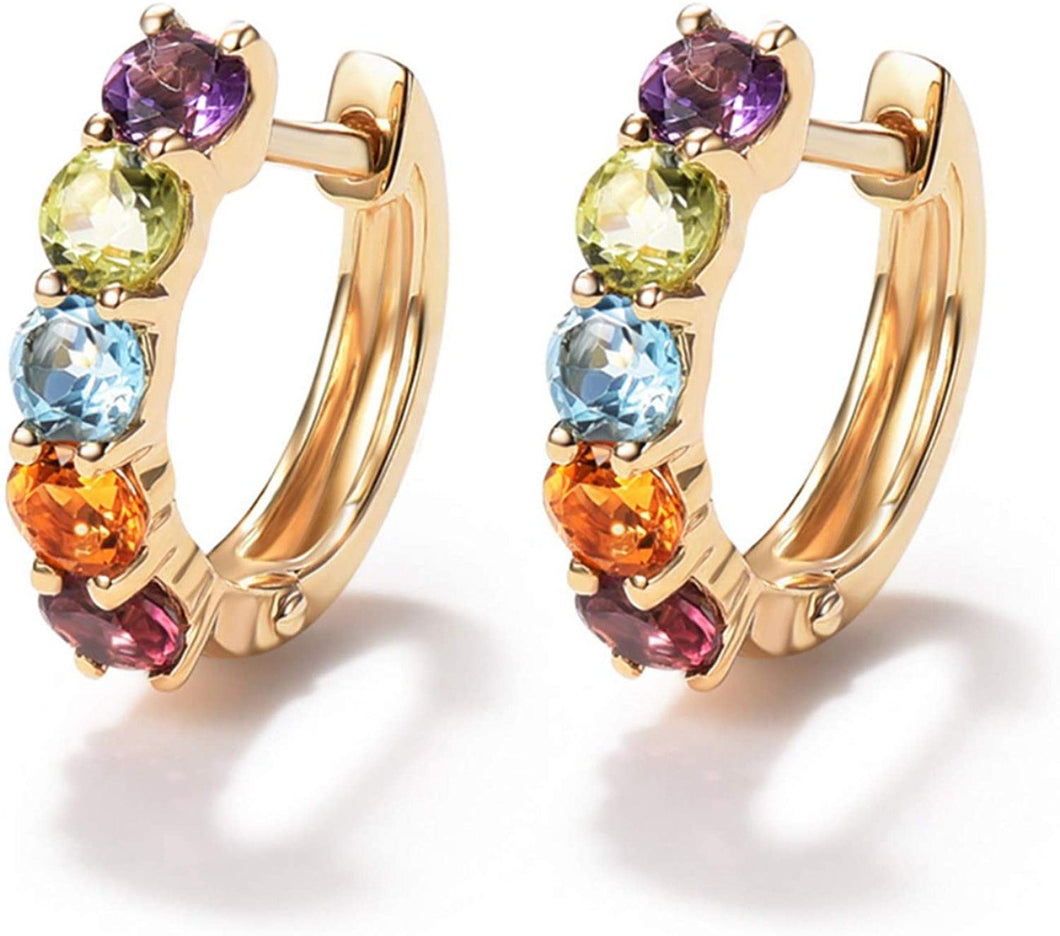 14K Gold 3/4cttw Amethyst Peridot Topaz Citrine Garnet Tiny Cartilage Hoop Earrings Diameter 12mm - Easy Pickins Store