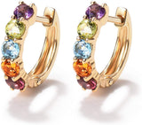 14K Gold 3/4cttw Amethyst Peridot Topaz Citrine Garnet Tiny Cartilage Hoop Earrings Diameter 12mm - Easy Pickins Store