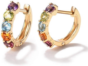 14K Gold 3/4cttw Amethyst Peridot Topaz Citrine Garnet Tiny Hoop Earrings Dainty Delicate Diameter 12mm - Easy Pickins Store
