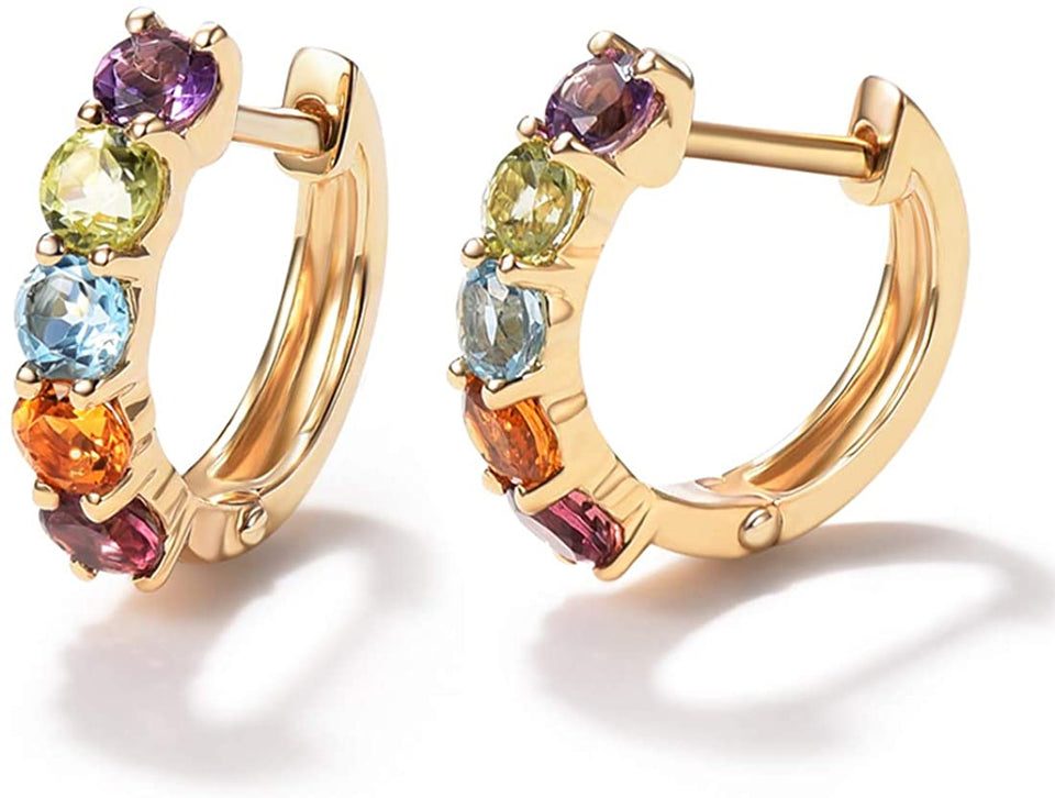 14K Gold 3/4cttw Amethyst Peridot Topaz Citrine Garnet Tiny Hoop Earrings Dainty Delicate Diameter 12mm - Easy Pickins Store
