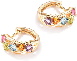 14K Gold 3/4cttw Amethyst Peridot Topaz Citrine  Hoop Earrings Dainty Delicate Diameter 12mm - Easy Pickins Store