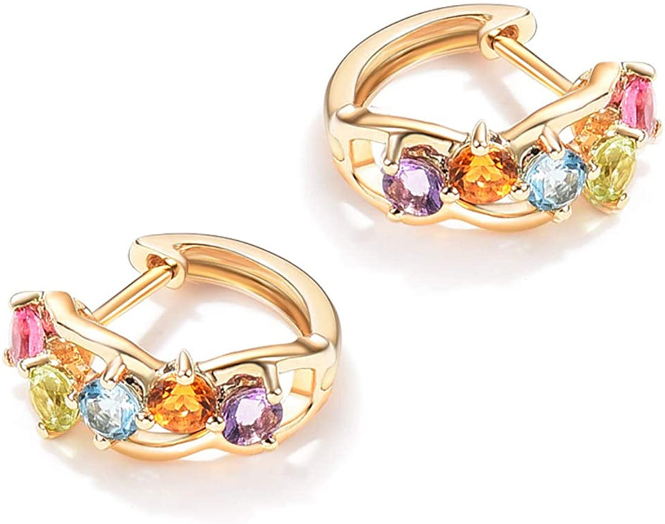 14K Gold 3/4cttw Amethyst Peridot Topaz Citrine  Hoop Earrings Dainty Delicate Diameter 12mm - Easy Pickins Store