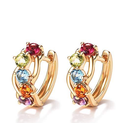 14K Gold 3/4cttw Amethyst Peridot Topaz Citrine Garnet Tiny Hoop Earrings Dainty Delicate Diameter 12mm - Easy Pickins Store