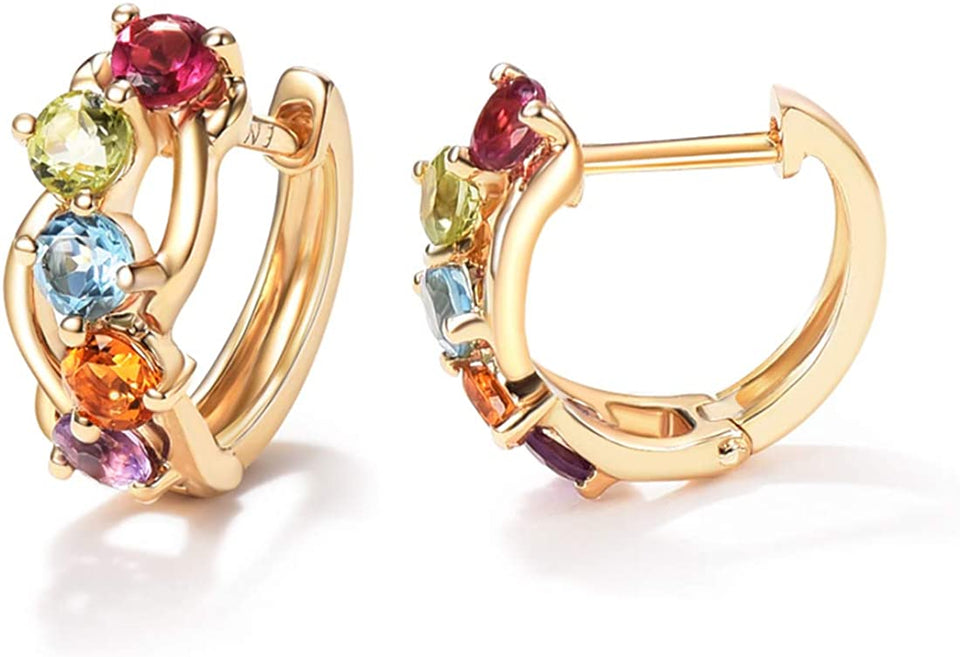 14K Gold 3/4cttw Amethyst Peridot Topaz Citrine Garnet Tiny Hoop Earrings Dainty Delicate Diameter 12mm - Easy Pickins Store
