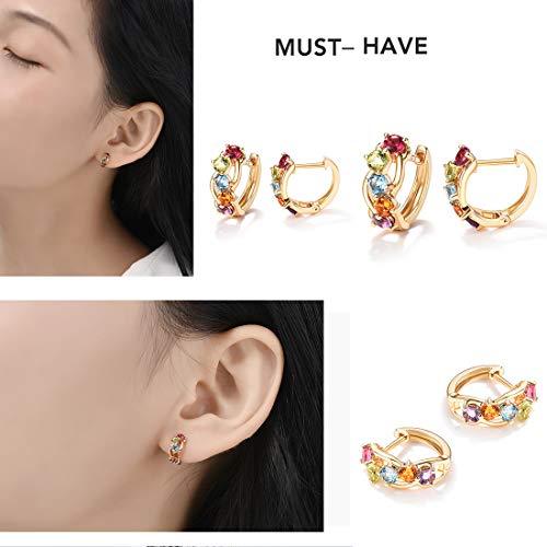 14K Gold 3/4cttw Amethyst Peridot Topaz Citrine Garnet Tiny Hoop Earrings Dainty Delicate Diameter 12mm - Easy Pickins Store