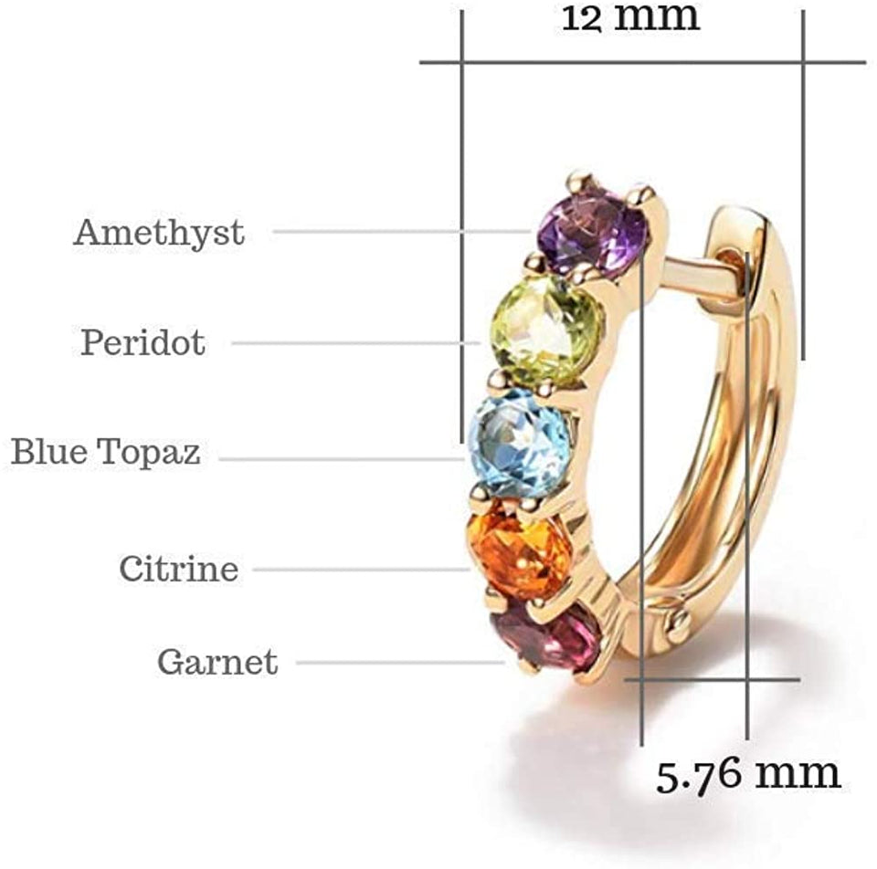 14K Gold 3/4cttw Multi Colored Amethyst Peridot Topaz Citrine Garnet  Hoop Earrings Diameter 12mm - Easy Pickins Store