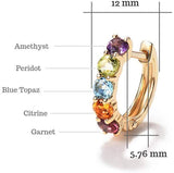 14K Gold 3/4cttw Multi Colored Amethyst Peridot Topaz Citrine Garnet  Hoop Earrings Diameter 12mm - Easy Pickins Store