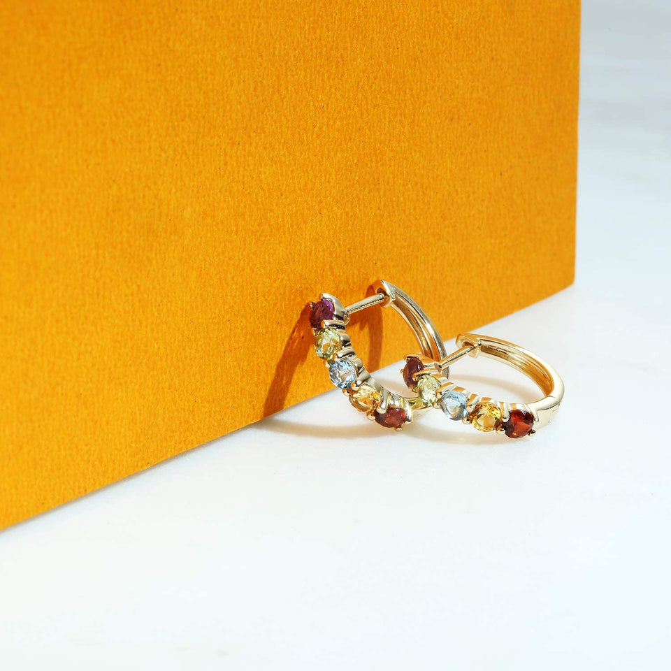 14K Solid Yellow Gold 3/4cttw Multi Colored Amethyst Peridot Topaz Citrine  Hoop Earrings Diameter 12mm - Easy Pickins Store