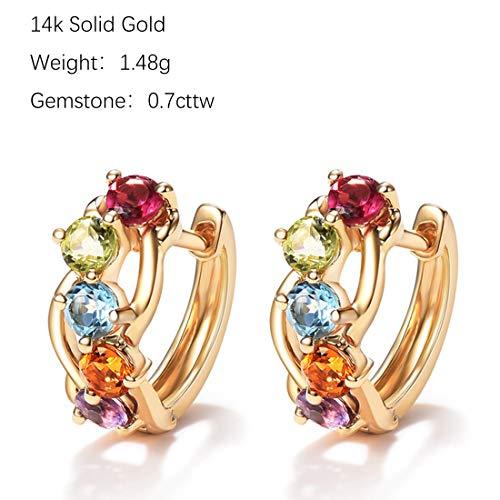 14K Solid Yellow Gold 3/4cttw Multi Colored Amethyst Peridot Topaz Citrine Garnet Tiny/Small Hinged Huggie Cartilage Hoop Earrings Dainty Delicate Diameter 12mm - Easy Pickins Store