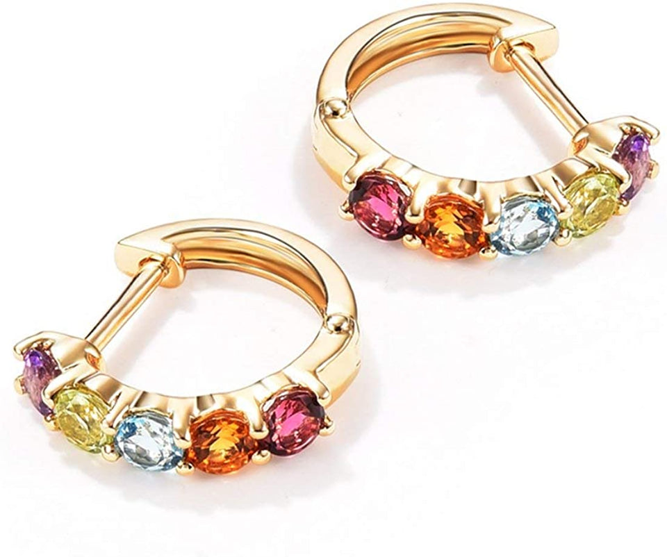 14K Gold 3/4cttw Amethyst Peridot Topaz Citrine Garnet Tiny Hoop Earrings Dainty Delicate Diameter 12mm - Easy Pickins Store