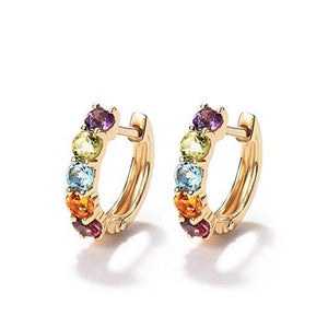 14K Gold 3/4cttw Amethyst Peridot Topaz Citrine Garnet Tiny Hoop Earrings Dainty Delicate Diameter 12mm - Easy Pickins Store