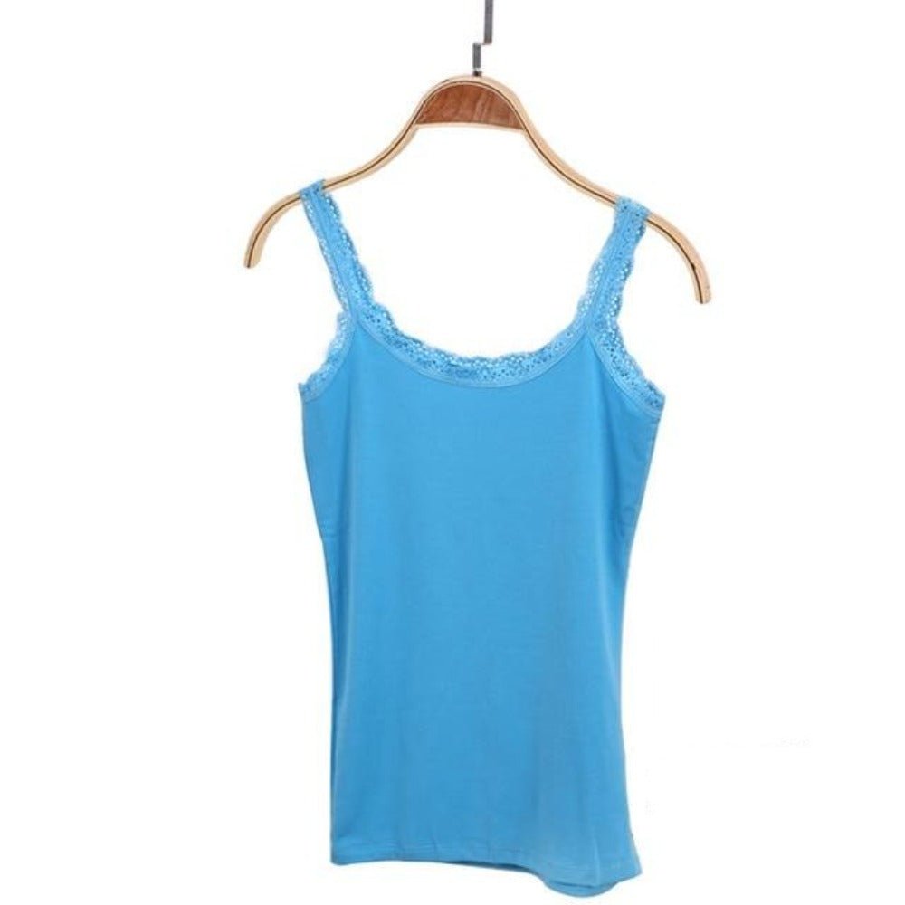 2 Pcs Soft Cotton Sleeveless Lace Camisole Slim Cropped Tan Top - Easy Pickins Store