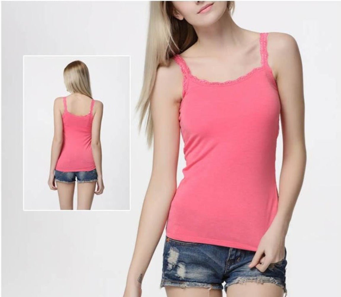 2 Pcs Soft Cotton Sleeveless Lace Camisole Slim Cropped Tan Top - Easy Pickins Store
