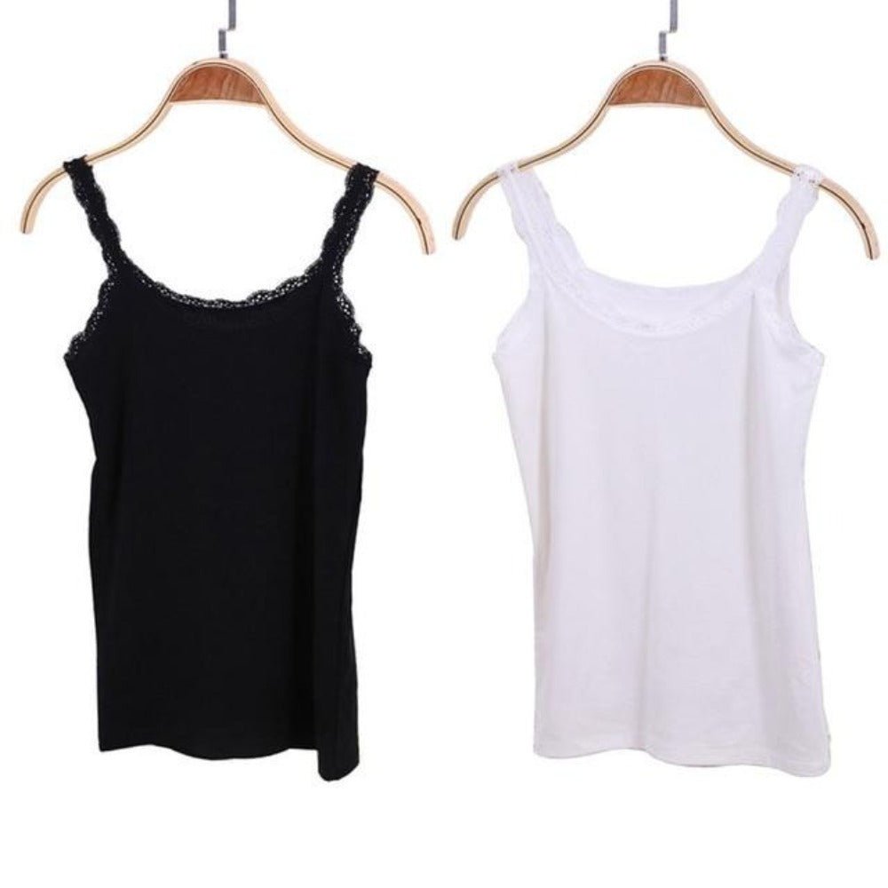 2 Pcs Soft Cotton Sleeveless Lace Camisole Slim Cropped Tan Top - Easy Pickins Store