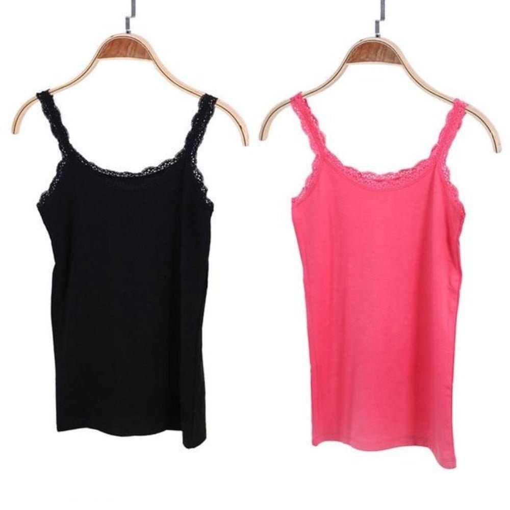 2 Pcs Soft Cotton Sleeveless Lace Camisole Slim Cropped Tan Top - Easy Pickins Store