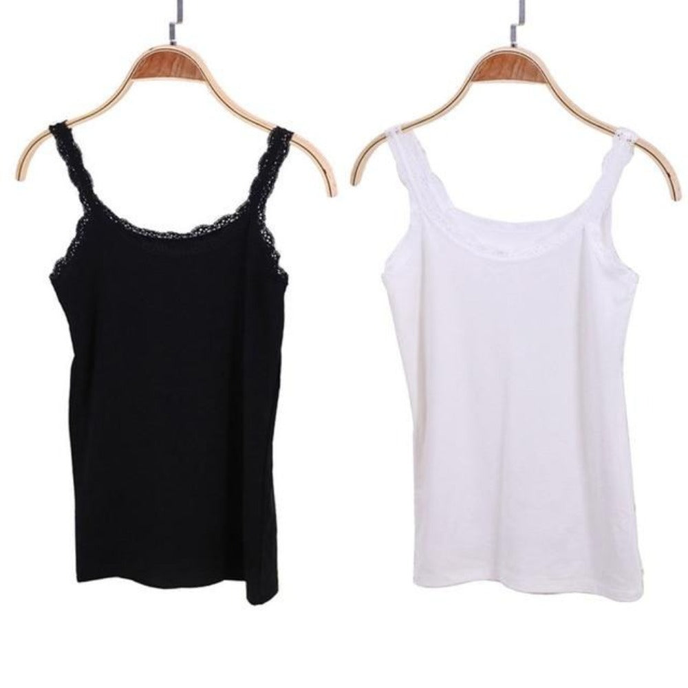 2 Pcs Soft Cotton Tank Top Sleeveless Lace Camisole Slim Cropped - Easy Pickins Store