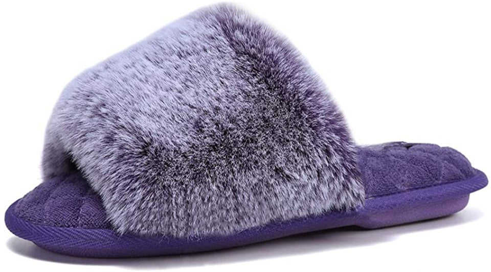Furry Faux Fur Slippers Memory Foam Slippers Slip on - Easy Pickins Store