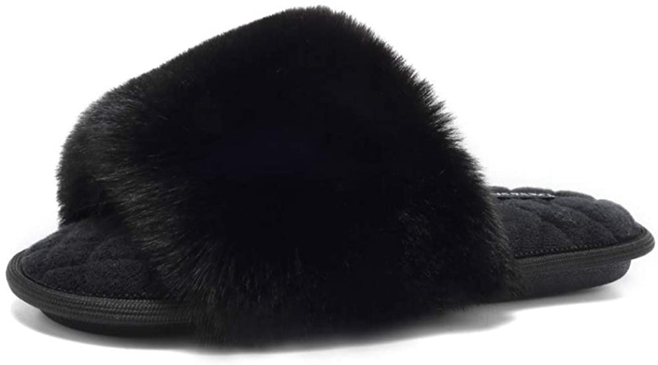 Furry Faux Fur Slippers Memory Foam Slippers Slip on - Easy Pickins Store