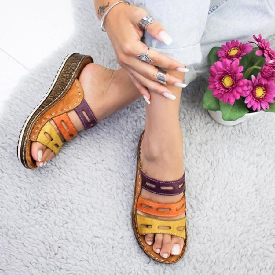 3 Color Stitching Sandals Open Toe Platform Wedge Slides - Easy Pickins Store