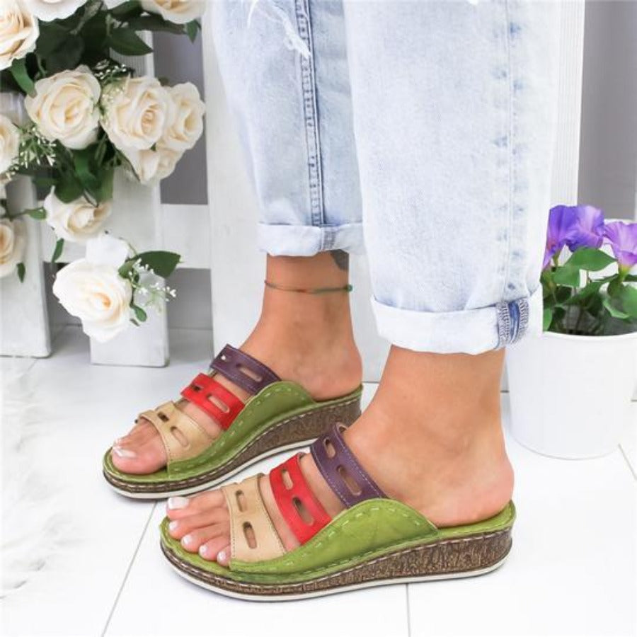 3 Color Stitching Sandals Open Toe Platform Wedge Slides - Easy Pickins Store