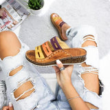 3 Color Stitching Sandals Open Toe Platform Wedge Slides - Easy Pickins Store