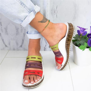 3 Color Stitching Sandals Open Toe Platform Wedge Slides - Easy Pickins Store
