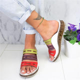 3 Color Stitching Sandals Open Toe Platform Wedge Slides - Easy Pickins Store