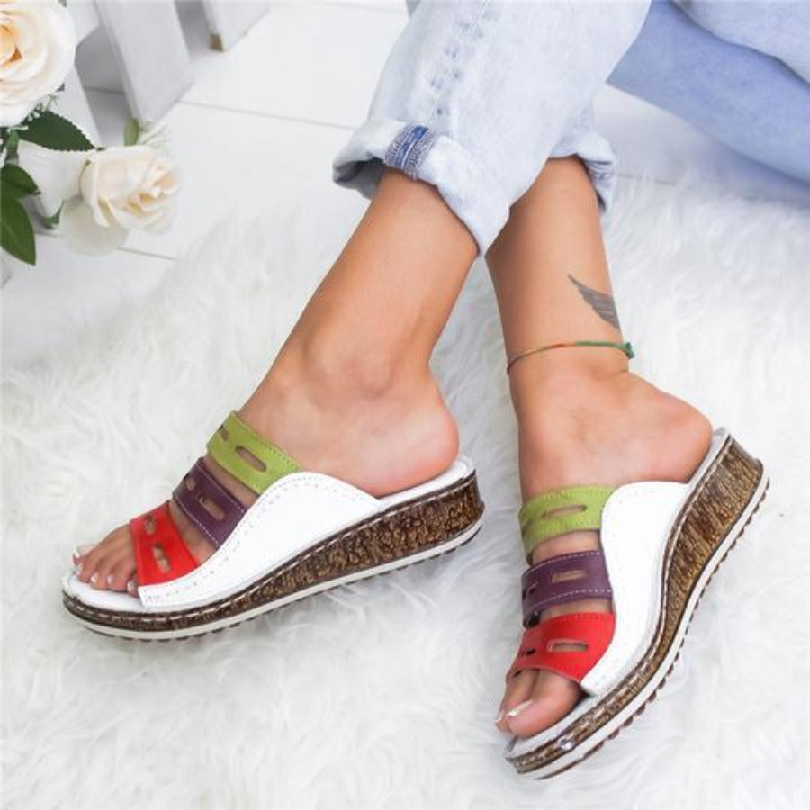 3 Color Stitching Sandals Open Toe Platform Wedge Slides - Easy Pickins Store