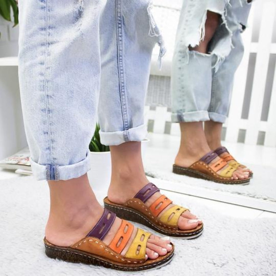 3 Color Stitching Sandals Open Toe Platform Wedge Slides - Easy Pickins Store