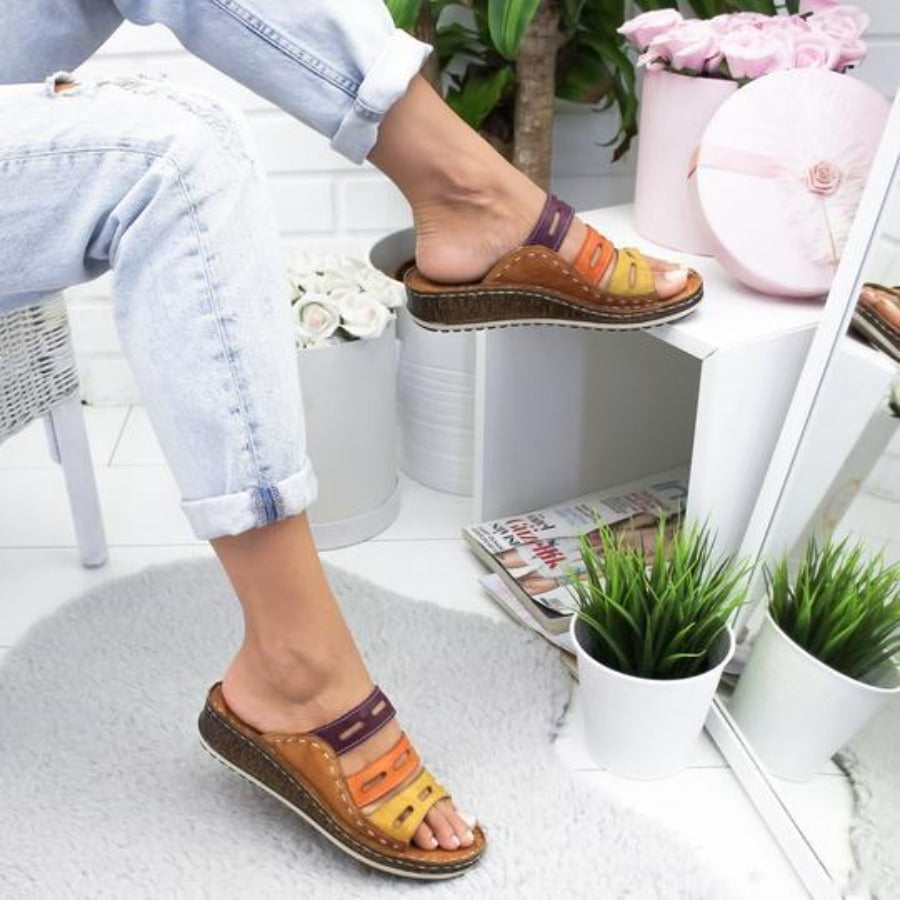 3 Color Stitching Sandals Open Toe Platform Wedge Slides - Easy Pickins Store