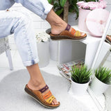 3 Color Stitching Sandals Open Toe Platform Wedge Slides - Easy Pickins Store