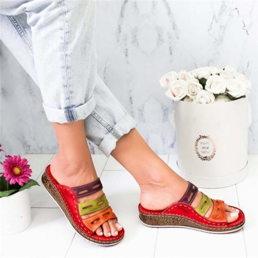 3 Color Stitching Sandals Open Toe Platform Wedge Slides - Easy Pickins Store