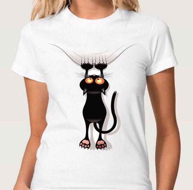 3D Cat Print White Soft T-shirt Short sleeve Round neck - Easy Pickins Store