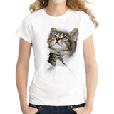3D Cat Print White Soft T-shirt Short sleeve Round neck - Easy Pickins Store