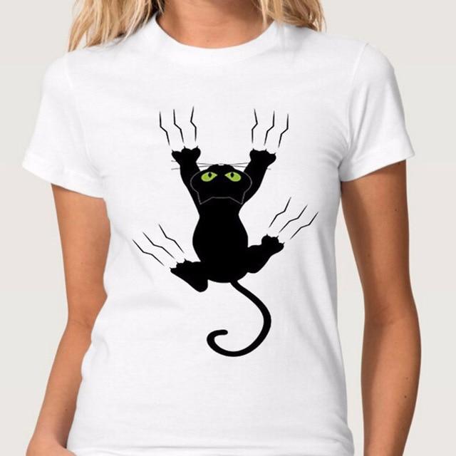 3D Cat Print White Soft T-shirt Short sleeve Round neck - Easy Pickins Store