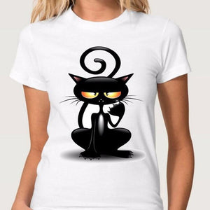 3D Cat Print White Soft T-shirt Short sleeve Round neck - Easy Pickins Store