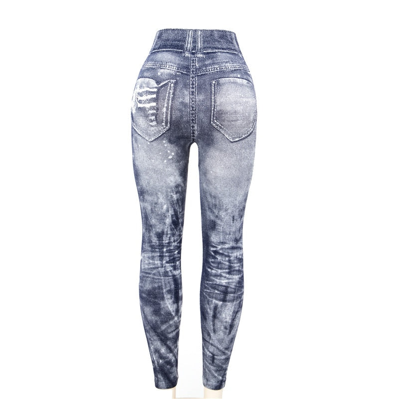 New Women Printed Imitation Jeans Fashion Sexy Elastic High Waist Leggings - Easy Pickins Store