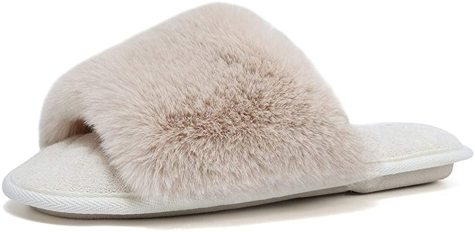 Furry Faux Fur Slippers Memory Foam Slippers Slip on - Easy Pickins Store